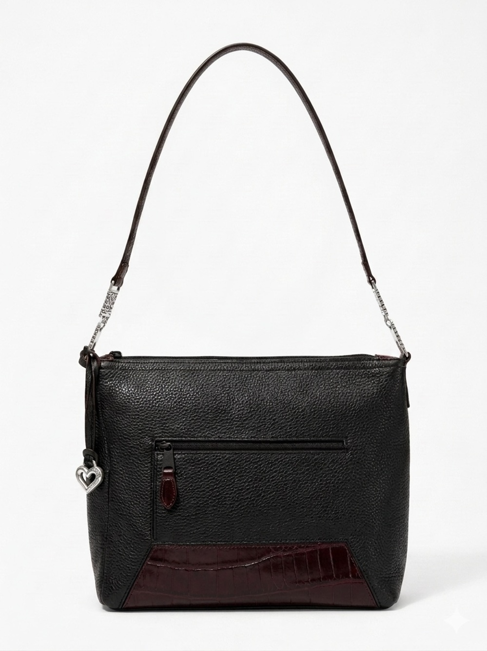 Brighton Ferrara Madison Vintage Black Leather Croc Shoulder Bag Y2K
